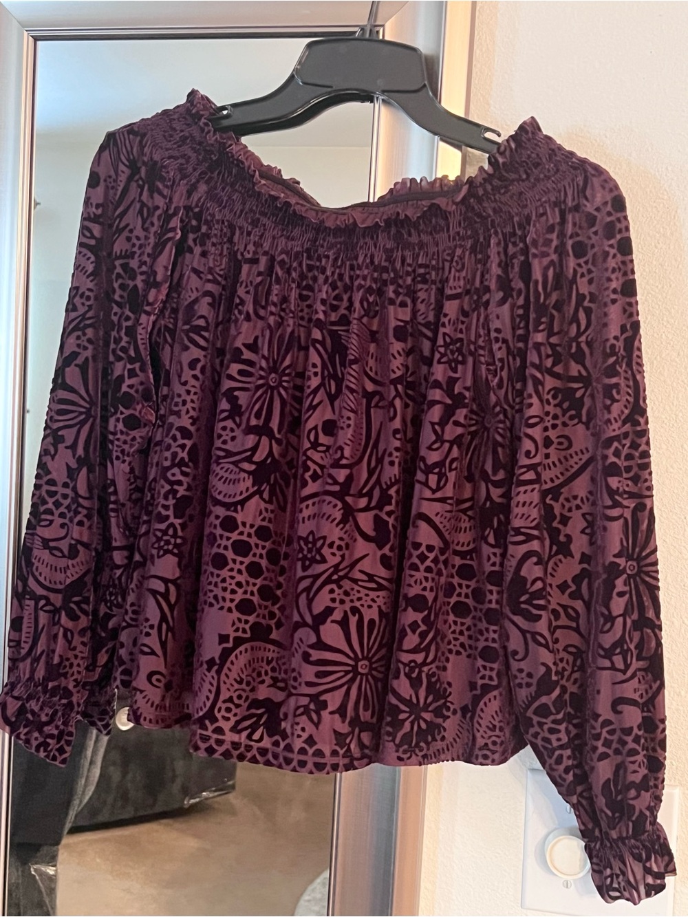 We The Free Off-Shoulder Velvet Floral Top - Plum